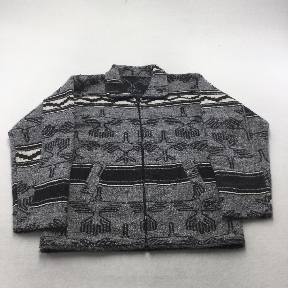 Southwestern Jacket Mens Large Gray Wool Bomber Full Zip Geometric Lined